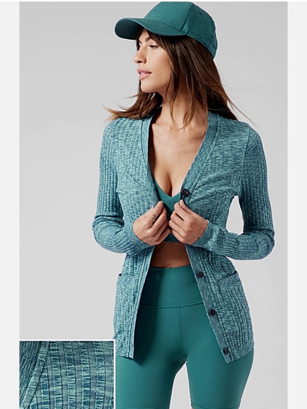 EUC Athleta Revolve Seamless Cardigan
Color: Borealis Green Heather